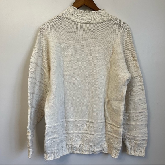 Vintage Sweater 100% Cotton Mockneck Textured Knitwear Made in USA Cream Size S - Picture 2 of 13